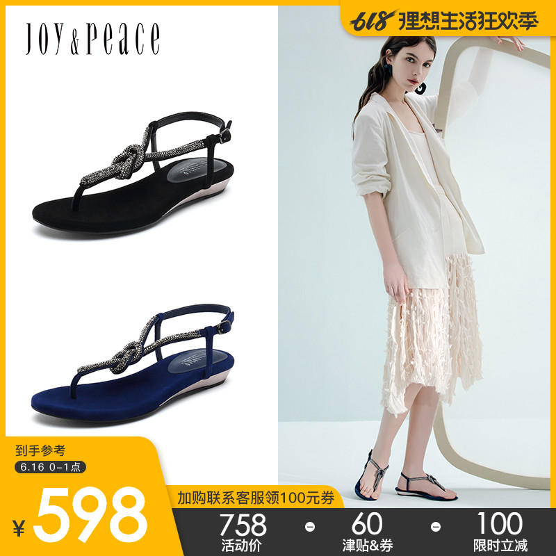 真美诗2019夏羊皮革简约时尚水钻夹趾平底女凉鞋ZYJ31BL9|ruв категории Женская обувь, сандалии - от Buy2taobao.com для оказания профессиональной услуги покупки агента Taobao