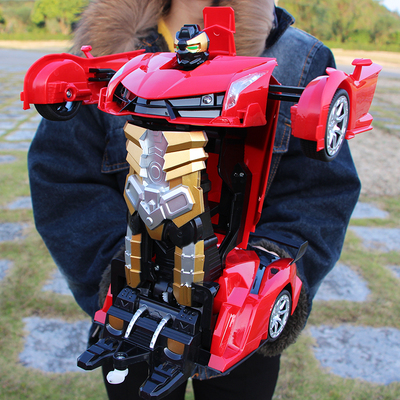 儿童遥控汽车布加迪玩具一键变形机器人充电男