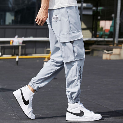 ins超火裤子男韩版束脚学生运动裤工装休闲9分裤宽松情侣嘻哈裤薄