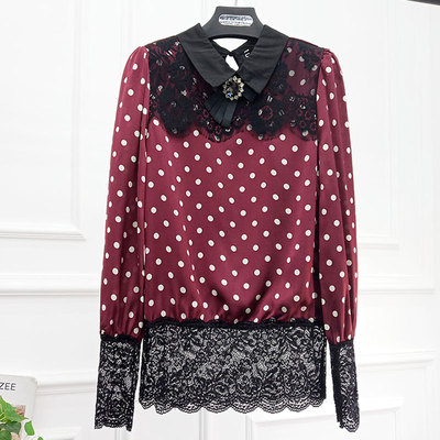 酷伽春季优雅甜美时尚套头长袖蕾丝拼接潮流气质小衫8801不送领花