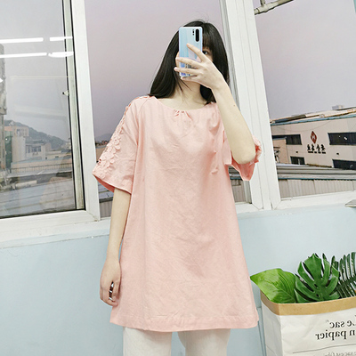 酷伽简约中长款宽松圆领优雅甜美舒适休闲连衣裙女1459