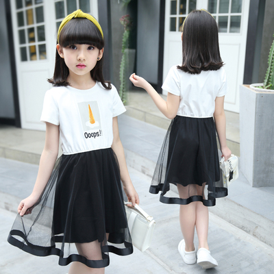 女童连衣裙夏装大童女孩裙子短袖2017新款蓬蓬裙儿童纱裙母女装中