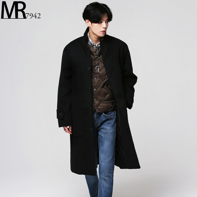 2017韩国青年男装冬季新款羊绒大衣男士中长