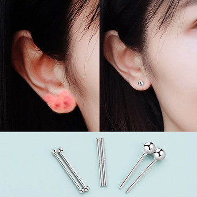 银耳钉999纯银女小耳骨钉养耳洞耳棒睡觉不用摘的耳环简约耳棍男