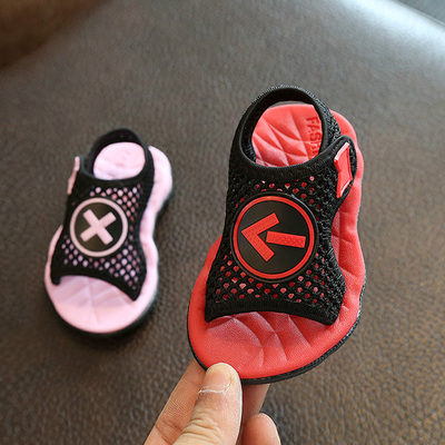 夏季儿童沙滩鞋软底女宝宝学步鞋1-3岁2防滑男童凉鞋透气网布鞋潮