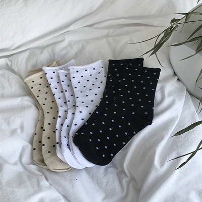 HW丨韩国圆点短袜少女学生chic春夏百搭透气卷边棉袜复古波点袜子