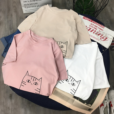 短袖t恤女2018夏季新款学生宽松韩版ulzzang百搭原宿韩范卡通上衣
