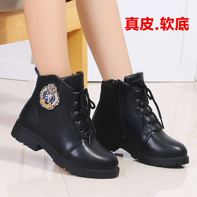女童靴子秋冬短靴2017新款女童鞋冬季皮靴加绒棉鞋儿童马丁靴单靴