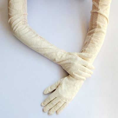 加长夏季透气蕾丝手套防晒防紫外线UV开车防滑长手套女纯棉手套