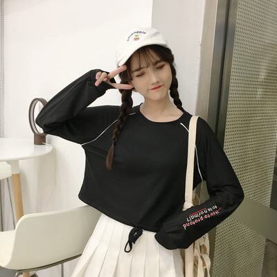 秋装韩版chic原宿风长袖T恤女学生宽松bf酷帅气街头嘻哈短款上衣