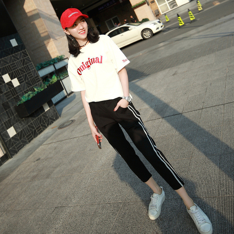 2019 Summer wear new pattern summer leisure time motion suit Women's wear Korean Edition Easy fashion Short sleeved Ninth pants Two piece setin the Women's clothing/Boutique , Set/Student uniforms/Work uniforms , Leisure sports suit category - from Buy2taobao.com to provide professional Taobao agent buy service