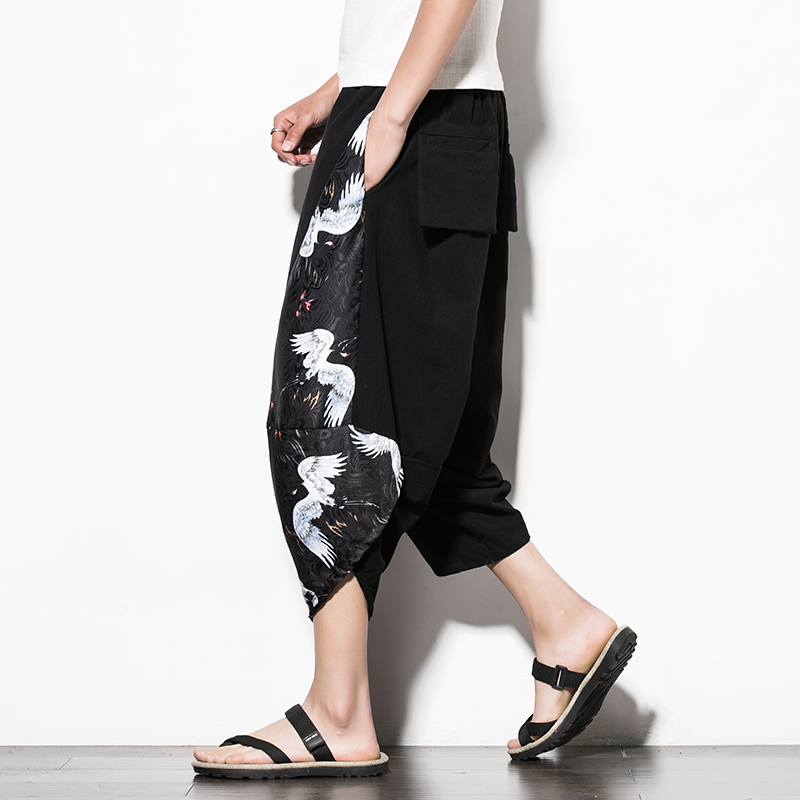 summer Cropped Trousers man Thin section Chinese style Easy Large Red-crowned crane Guochao Casual pants Beach pants Nine points trousersin the Men's clothing, Casual pants category - from Buy2taobao.com to provide professional Taobao agent buy service