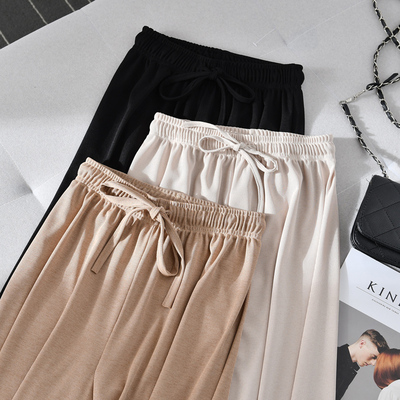 夏季冰丝阔腿裤女宽松显瘦高腰垂感拖地长裤坠感直筒九分休闲裤子