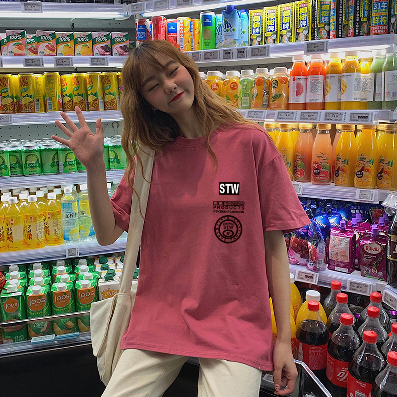 港风短袖t恤女夏2019新款ins潮韩版宽松学生chic复古大版百搭上衣|ruв категории Женская одежда, женской одежды - от Buy2taobao.com для оказания профессиональной услуги покупки агента Taobao