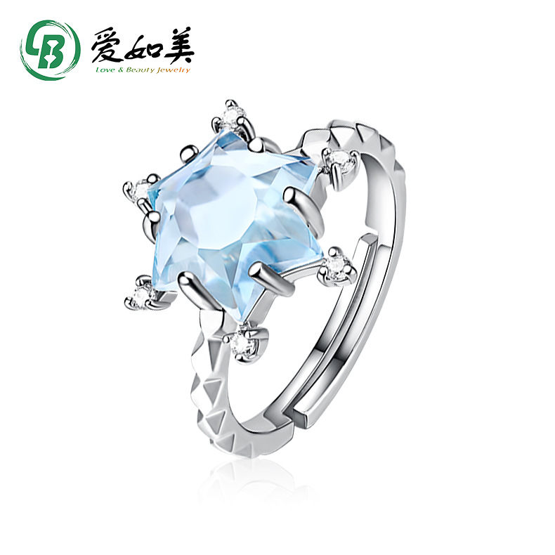 天空蓝托帕石S925纯银镀K金戒指女 气质雪花形秋冬饰品|ruв категории ювелирные изделия/алмаз/жадеит/золото, драгоценности Kim, украшения - от Buy2taobao.com для оказания профессиональной услуги покупки агента Taobao