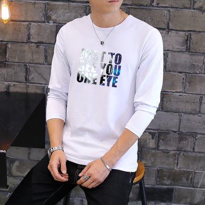 春秋季长袖男士t恤纯棉韩版潮白色打底衫男装体恤上衣服宽松大码