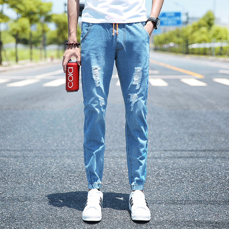 hole Jeans man Chaopai Self cultivation Feet Ninth pants Beam feet Easy Casual pants Korean Edition Trendin the Men's clothing, Jeans category - from Buy2taobao.com to provide professional Taobao agent buy service