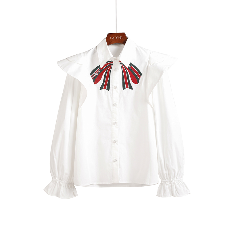 白色喇叭袖衬衫刺绣蝴蝶结衬衣|msdalam kategori Butik wanita / wanita, shirt - dari Buy2taobao.com untuk memberikan perkhidmatan ejen Taobao profesional membeli