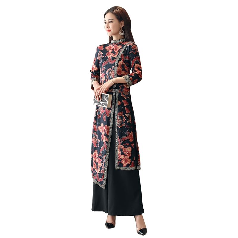 Retro Chinese nation Improvement cheongsam middle age lady Kuotai Tai Western style Two piece set Broad leg trousers suitin the Women's clothing/Boutique , Set/Student uniforms/Work uniforms , Other suits category - from Buy2taobao.com to provide professional Taobao agent buy service