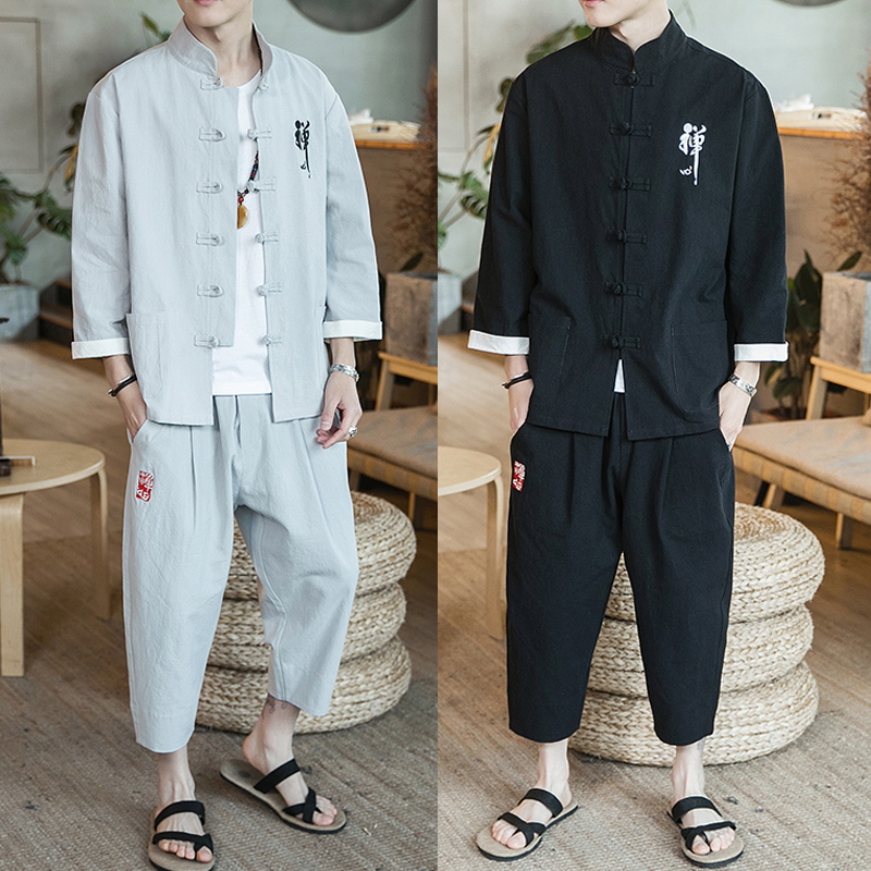 Chinese style summer new pattern Flax Tang costume Cotton and hemp Hanfu suit Antiquity man ancient costume Chinese tunic suit Two piece setin the Men's clothing, National costume category - from Buy2taobao.com to provide professional Taobao agent buy service