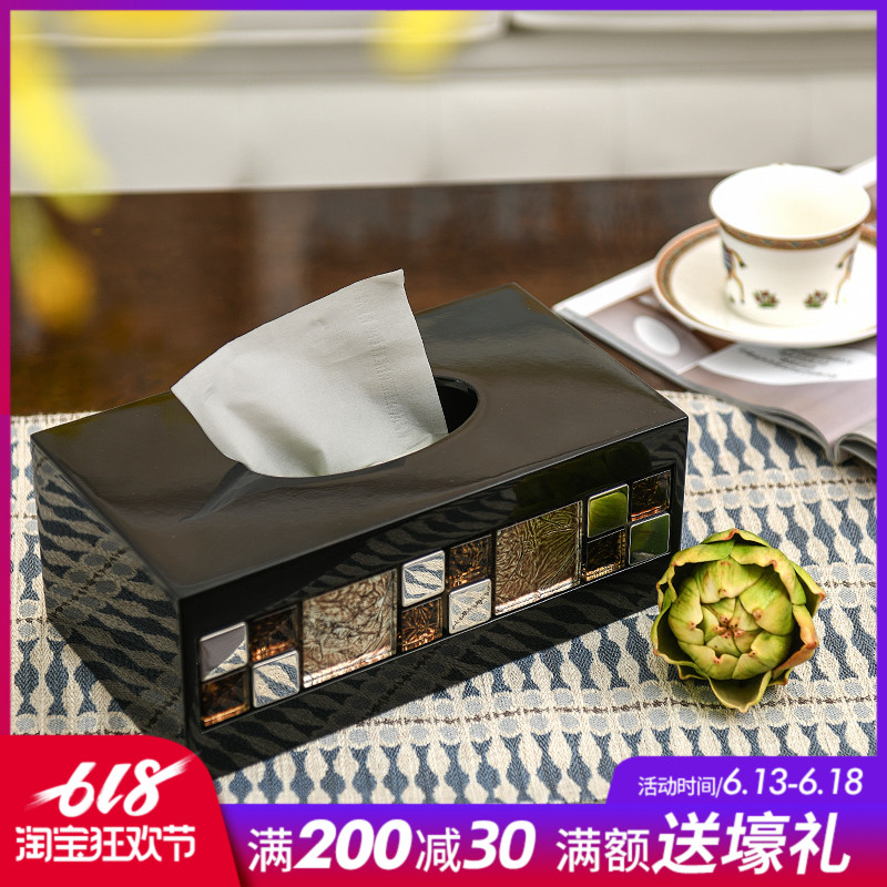 SAUMUR马赛克轻奢纸巾盒餐巾纸盒欧式客厅餐桌茶几美式家用抽纸盒|ruв категории Домашний быт, декоративная посуда, декоративные ткани, коробки - от Buy2taobao.com для оказания профессиональной услуги покупки агента Taobao