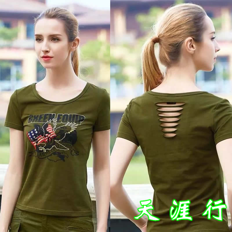 绿色装备WT21008户外军迷后背交叉水兵舞夏款女短袖T桖在类目 户外/登山/野营/旅行用品, 军迷服饰/军迷用品, 迷彩服/军迷服/作训服, T恤中 - 来自Buy2taobao.com提供专业的淘宝代购服务