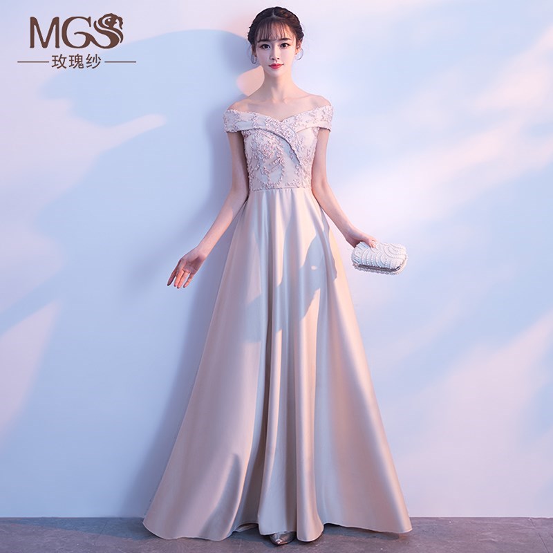 宴会晚礼服裙2019新款高贵一字肩长款高端大气显瘦年会伴娘服女仙|msdalam kategori Butik wanita / wanita, perkahwinan/Cheongsam/pakaian, pakaian/malam - dari Buy2taobao.com untuk memberikan perkhidmatan ejen Taobao profesional membeli