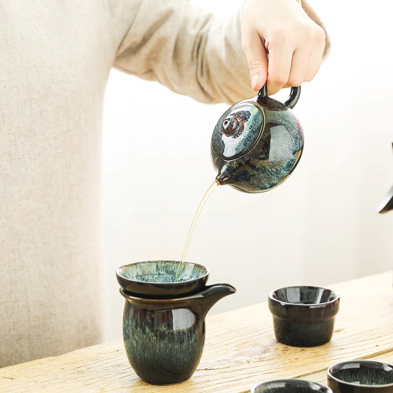窯變功夫茶具套裝家用天目沙金釉建盞整套鈞窯茶壺蓋碗 陶瓷茶杯在類目 餐飲具, 茶具, 功夫茶具中 - 來自Buy2taobao.com提供專業的淘寶代購服務