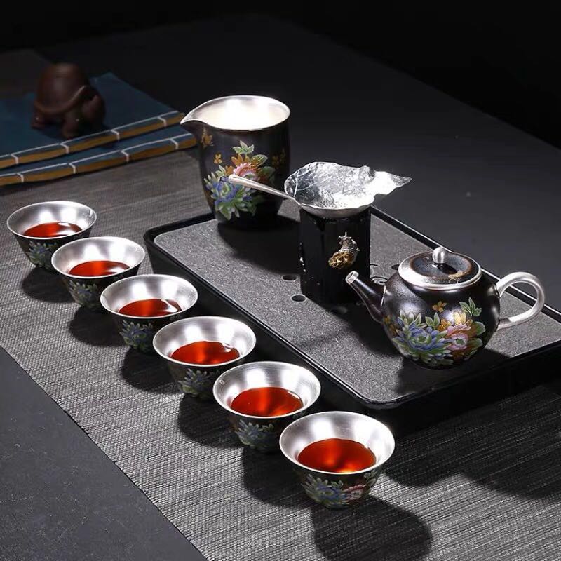 99纯银茶具套装整套珐琅彩鎏银功夫茶具五大名窑茶具高档礼品茶具|msdalam kategori pinggan mangkuk, set teh, Kung Fu teh - dari Buy2taobao.com untuk memberikan perkhidmatan ejen Taobao profesional membeli