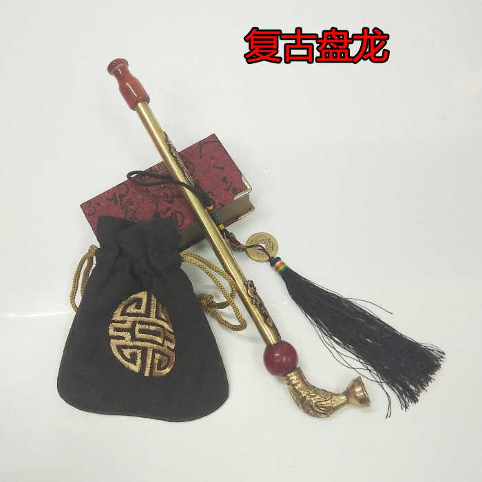 纯铜复古老式旱烟杆 烟袋 铜烟锅玛瑙烟嘴盘龙雕刻黄铜礼品男烟具|ruв категории ZIPPO/швейцарский армейский нож/очки, курить, трубы - от Buy2taobao.com для оказания профессиональной услуги покупки агента Taobao