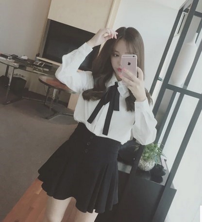 春新款韩版学生甜美系带蝴蝶结花边翻领长袖白衬衫百搭上衣女套装在类目 女装/女士精品, 衬衫中 - 来自Buy2taobao.com提供专业的淘宝代购服务