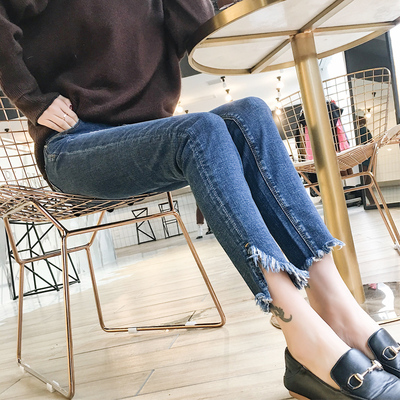 牛仔裤女九分裤2018春夏新款百搭弹力显瘦毛边薄款紧身高腰小脚裤