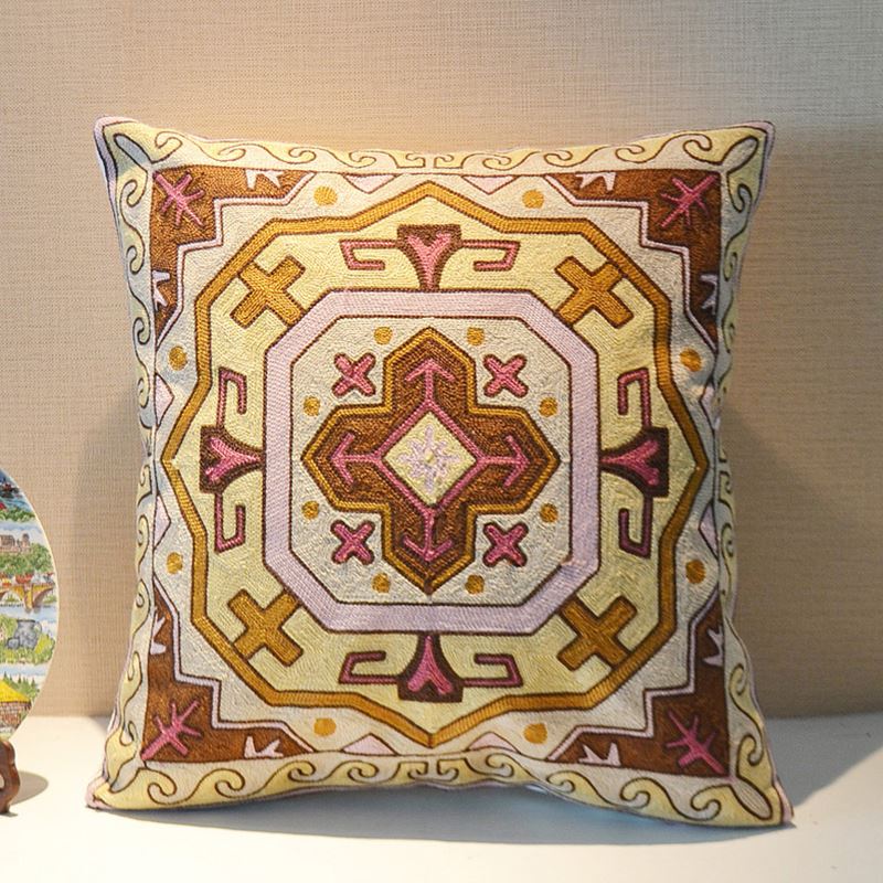 Ethnic style manual Embroidery Cushion cover Retro Pillowcase sofa Bedside Pillow Office Lumbar pillow Washablein the Home Fabric , Pillow/Pillow category - from Buy2taobao.com to provide professional Taobao agent buy service