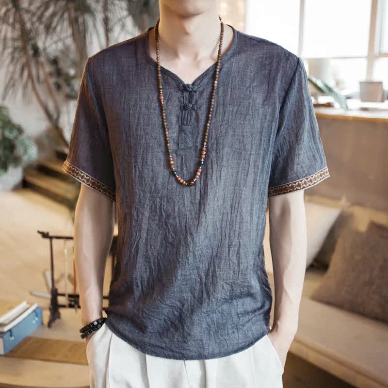 唐裝男短袖男夏季薄款青年中國風複古盤扣半截袖T恤中式古風男裝在類目 男裝, 民族服裝中 - 來自Buy2taobao.com提供專業的淘寶代購服務