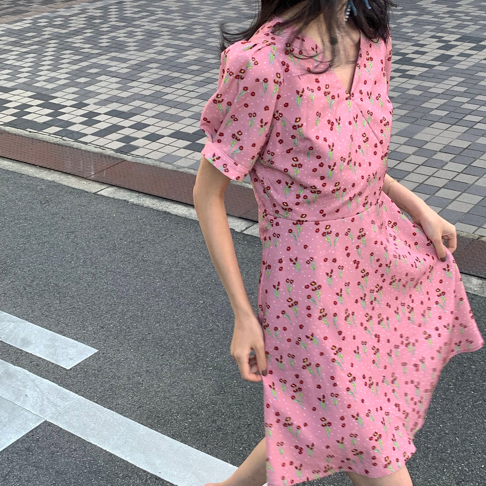 Pink Broken flowers Dress 2019 new pattern Chiffon fairy Sweet French Waistin the Women's clothing/Boutique , Dress category - from Buy2taobao.com to provide professional Taobao agent buy service