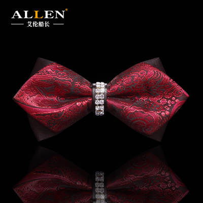 领结男结婚婚礼新郎钻石韩版英伦西装正装水钻镶钻男士红色蝴蝶结