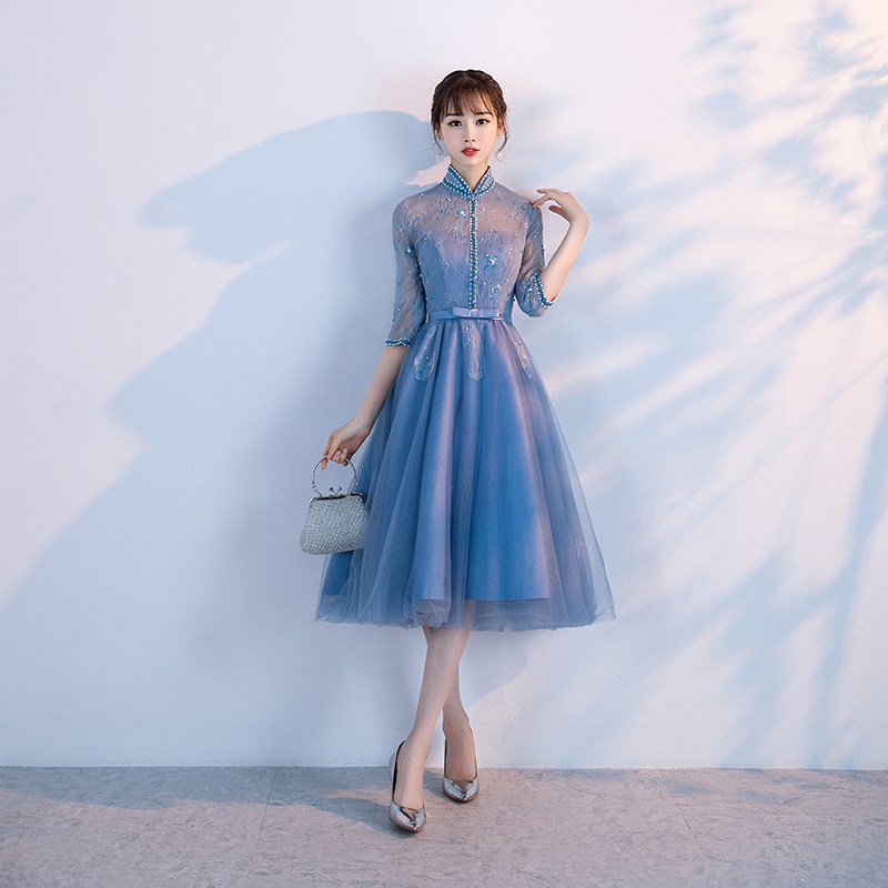 晚礼服2017新款中袖显瘦宴会主持人高贵优雅中长款蓝色礼服女秋季在类目 女装/女士精品, 婚纱/旗袍/礼服, 礼服/晚装中 - 来自Buy2taobao.com提供专业的淘宝代购服务