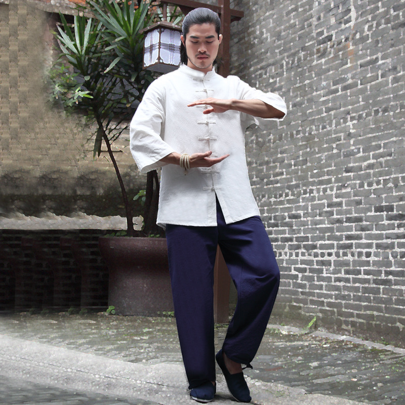 新款春夏茶服男装中国风白色瑜伽服中式套装棉麻唐装禅修服居士服|ruв категории Мужская одежда, национальная одежда - от Buy2taobao.com для оказания профессиональной услуги покупки агента Taobao
