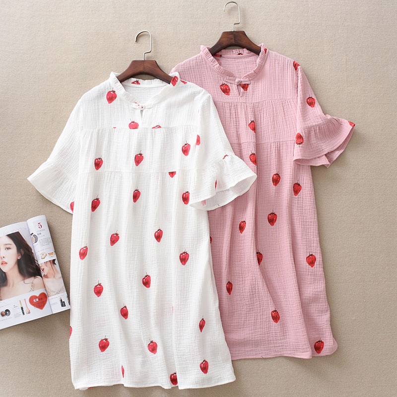 Large Cotton Crepe double-deck Gauze Nightdress pure cotton Thin section pajamas Spring and summer Princess wind strawberry studentin the Lingerie/Men's underwear/Tracksuit , Lingerie category - from Buy2taobao.com to provide professional Taobao agent buy service