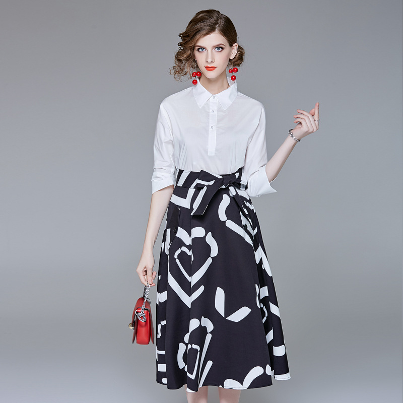 Mo Siti Flo 2018 Autumn new pattern Occupation White shirt Paige a word Umbrella skirt fashion commute suitin the Women's clothing/Boutique , Set/Student uniforms/Work uniforms , Career skirt suits category - from Buy2taobao.com to provide professional Taobao agent buy service