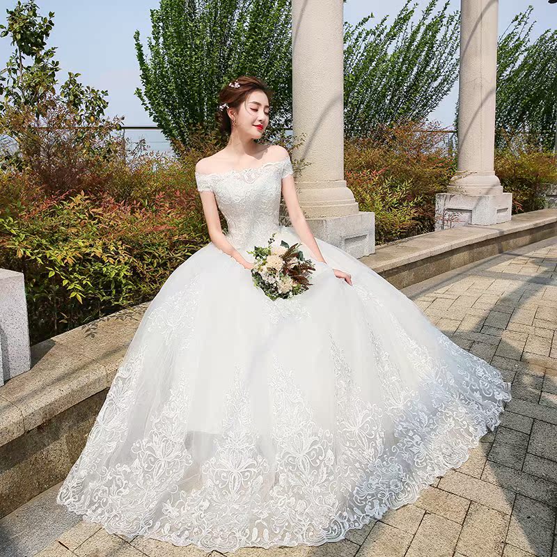 婚纱2018夏季新款一字肩韩式新娘结婚礼服蕾丝花边修身款显瘦长款|ruв категории Женская одежда, Cвадебные платья, свадебное платье - от Buy2taobao.com для оказания профессиональной услуги покупки агента Taobao