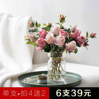 保加利亚玫瑰花欧式假花仿真花高档绢花客厅摆件摆设装饰花塑料花