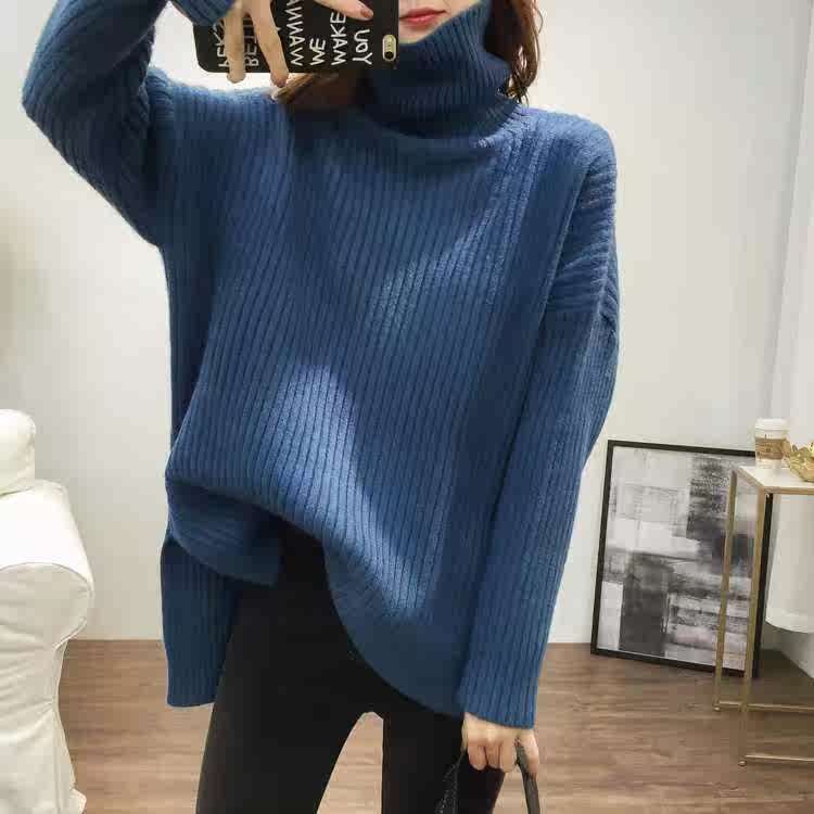 慵懒风显瘦竖条纹高领不规则开叉宽松毛衣女套头加厚打底针织衫冬在类目 女装/女士精品, 毛衣中 - 来自Buy2taobao.com提供专业的淘宝代购服务