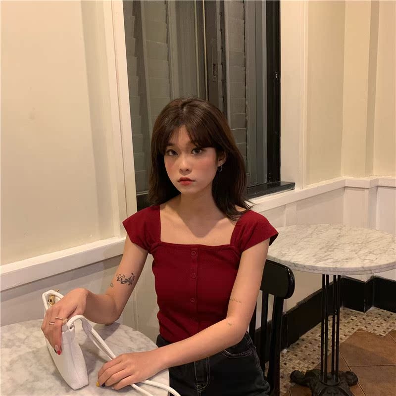 抖音同款女装潮流新款复古方领修身锁骨针织心机打底衫上衣女潮|ruв категории Женская одежда, шерстяной свитер - от Buy2taobao.com для оказания профессиональной услуги покупки агента Taobao