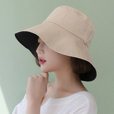 简约百搭双面渔夫帽子女韩版文艺春夏日系大檐户外防晒遮阳盆帽潮
