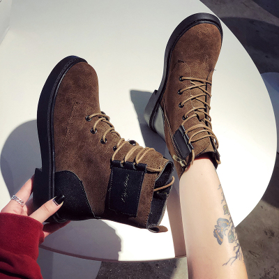 ins马丁靴女短筒冬加绒2018新款韩版百搭英伦风网红瘦瘦平底短靴