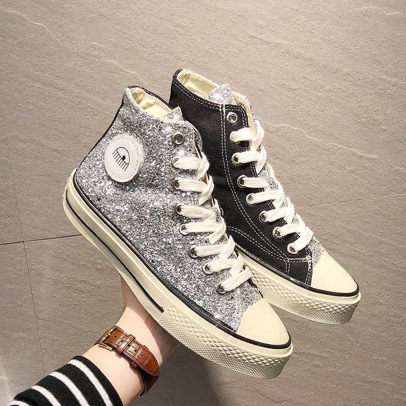 High canvas shoes 2019 new pattern Korean Edition Versatile student Sequins Color matching Casual shoes Net Red Street beat skate shoesin the Women's Shoes, High shoes category - from Buy2taobao.com to provide professional Taobao agent buy service