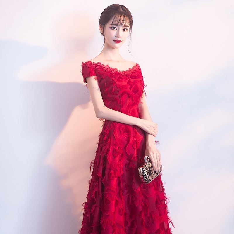 Toast the bride dress 2018 new pattern Spring one word have more cash than can be accounted for Claret marry Evening dress Dress Korean Editionin the Women's clothing/Boutique , Wedding/Cheongsam/Formal dress , Formal dress/Evening category - from Buy2taobao.com to provide professional Taobao agent buy service