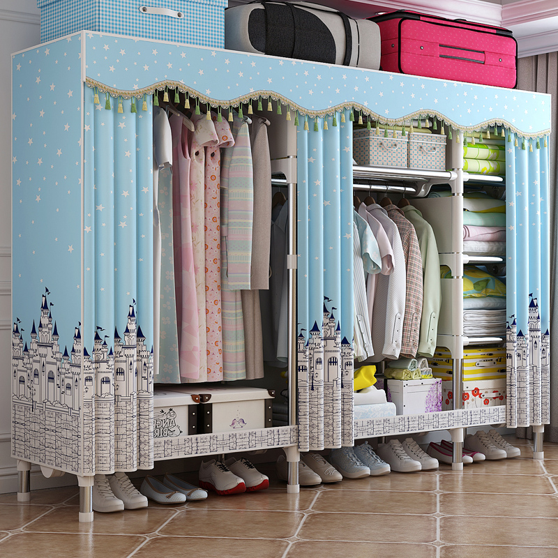 Cloth wardrobe Double Assemble Economic type Steel pipe Bold reinforce simple and easy Fabric art Storage Wardrobe thickening Largein the Residential furniture , Cabinet , Simple wardrobe category - from Buy2taobao.com to provide professional Taobao agent buy service