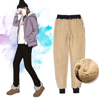 加绒加厚运动裤女小脚外穿保暖棉裤宽松休闲裤子毛羊羔绒哈伦卫裤